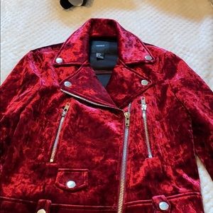 Maroon crush velvet biker jacket
